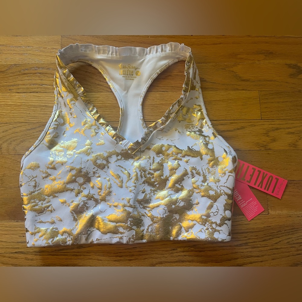 Lilly Pulitzer Luxletic Lindsay Sports Bra UPF 50+ Shoreline Foil Size Medium